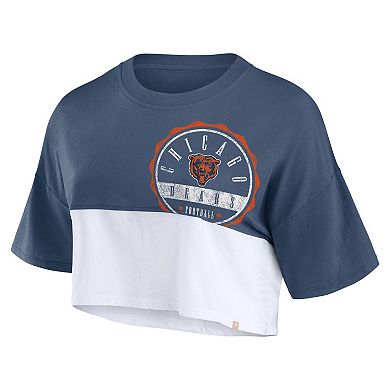Women's Fanatics Branded Navy/White Chicago Bears Boxy Color Split Cropped T-Shirt