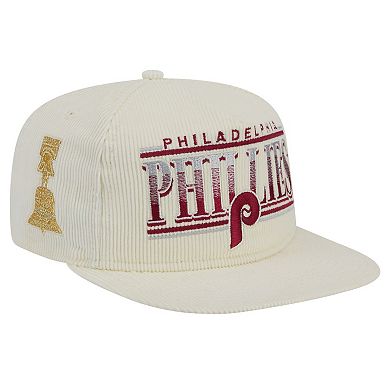 Men's New Era Cream Philadelphia Phillies Throwback Bar Golfer Corduroy Snapback Hat