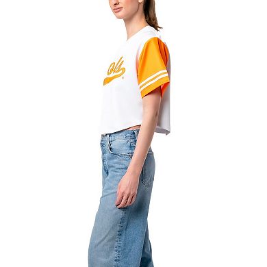 Women's Established & Co. White Tennessee Volunteers Baseball Jersey Cropped T-Shirt