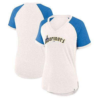 Women's Fanatics Branded White/Royal Seattle Mariners For the Team Slub Raglan V-Neck Jersey T-Shirt