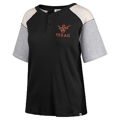 Women's '47 Black Texas Longhorns Underline Harvey Colorblock Raglan Henley T-Shirt