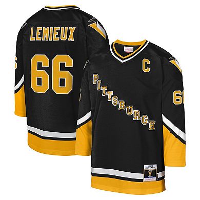 Youth Mitchell & Ness Mario Lemieux Black Pittsburgh Penguins 1992-93 Blue Line Captain Patch Player Jersey