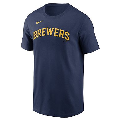 Men's Nike Navy Milwaukee Brewers Fuse Wordmark T-Shirt