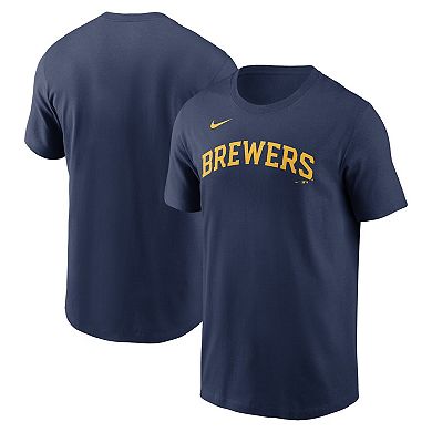 Men's Nike Navy Milwaukee Brewers Fuse Wordmark T-Shirt