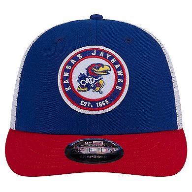 Men's New Era Royal Kansas Jayhawks Throwback Circle Patch 9FIFTY Trucker Snapback Hat