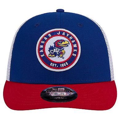 Men's New Era Royal Kansas Jayhawks Throwback Circle Patch 9FIFTY Trucker Snapback Hat
