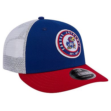 Men's New Era Royal Kansas Jayhawks Throwback Circle Patch 9FIFTY Trucker Snapback Hat