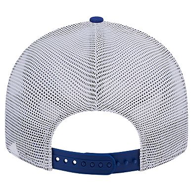 Men's New Era Royal Kansas Jayhawks Throwback Circle Patch 9FIFTY Trucker Snapback Hat