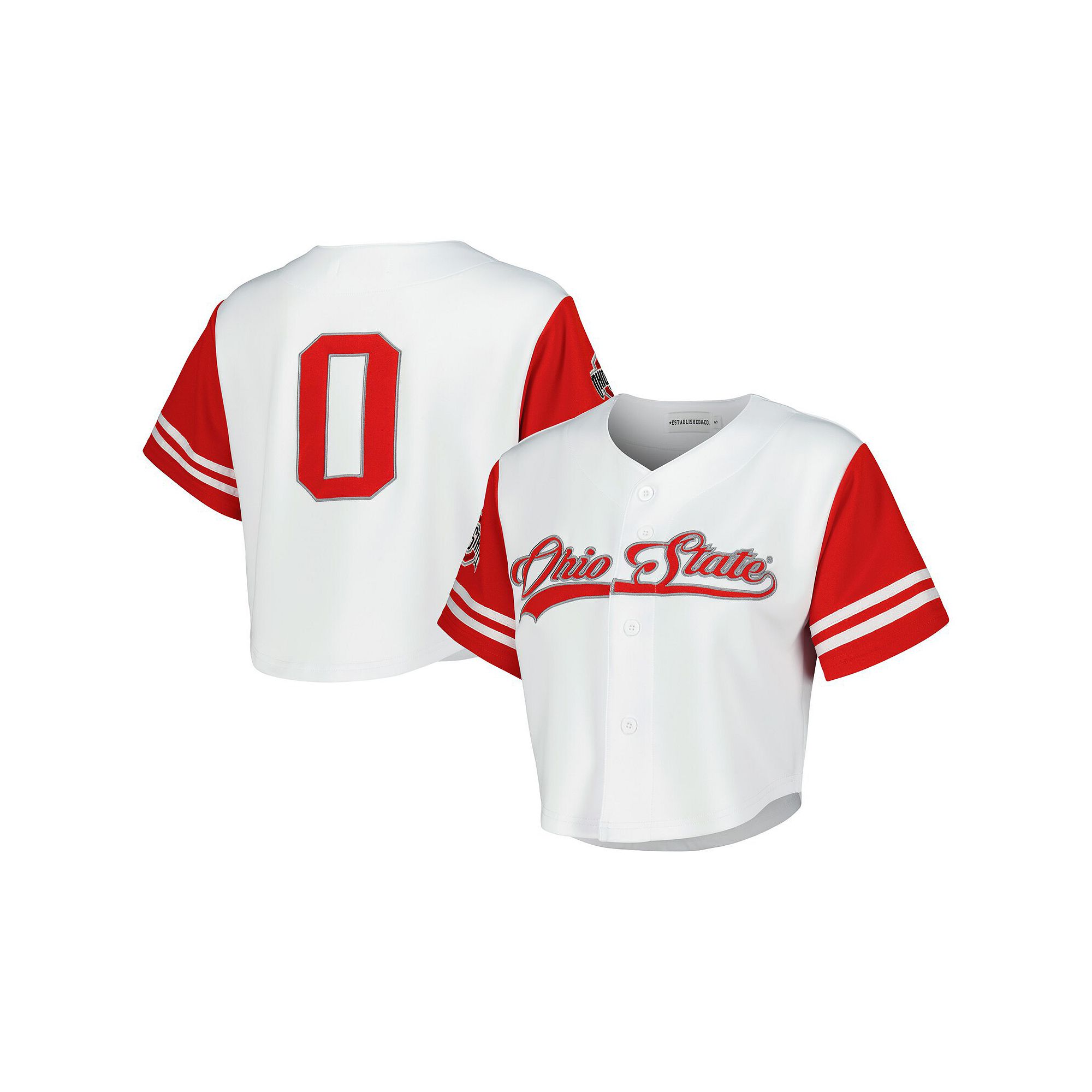 Womens Established & Co. White Ohio State Buckeyes Baseball Jersey Cropped