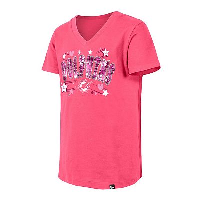 Youth New Era Pink Miami Dolphins Flip Sequins V Neck T Shirt