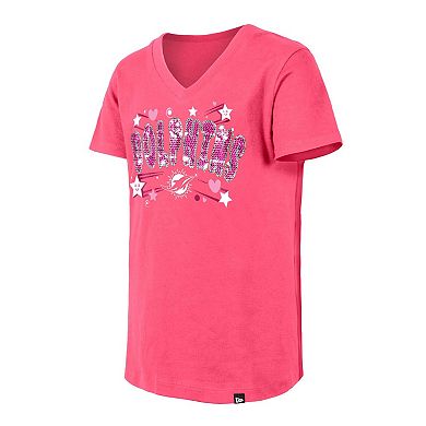 Youth New Era Pink Miami Dolphins Flip Sequins V-Neck T-Shirt