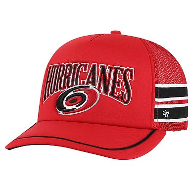 Men's '47 Red Carolina Hurricanes Sideband Stripes Trucker Snapback Hat