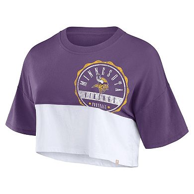 Women's Fanatics Branded Purple/White Minnesota Vikings Boxy Color Split Cropped T-Shirt