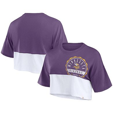 Women's Fanatics Branded Purple/White Minnesota Vikings Boxy Color Split Cropped T-Shirt