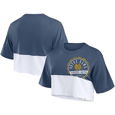 Women's Fanatics Branded Navy/White Notre Dame Fighting Irish Oversized Badge Colorblock Cropped T-Shirt