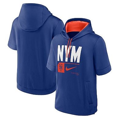 Men's Nike Royal New York Mets Tri Code Lockup Short Sleeve Pullover Hoodie