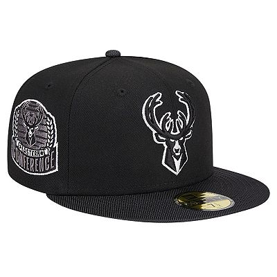 Men s New Era Black Milwaukee Bucks Active Satin Visor 59FIFTY Fitted Hat