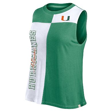 Women's Fanatics Branded Green/White Miami Hurricanes Colorblock High Neck Tank Top