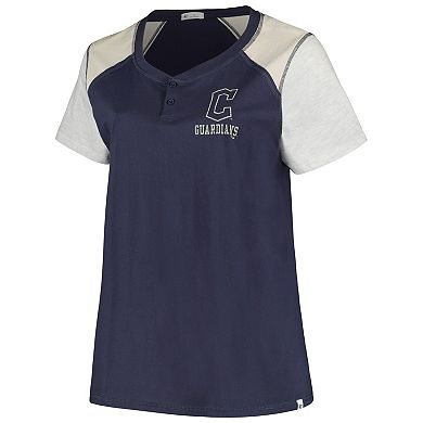 Women's '47 Navy/Gray Cleveland Guardians Plus Size Henley T-Shirt