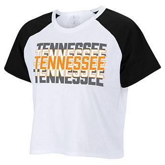 Women's ZooZatz White Tennessee Volunteers Colorblock Repeat Raglan Cropped T-Shirt
