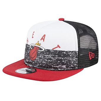 Men's New Era Black Miami Heat Arch A-Frame Trucker 9FIFTY Snapback Hat