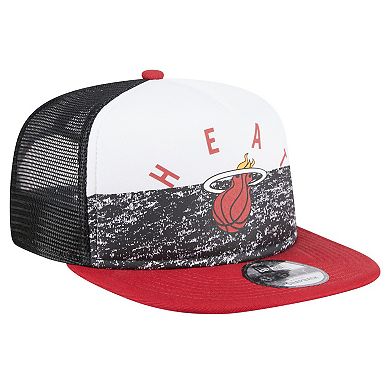 Men's New Era Black Miami Heat Arch A-Frame Trucker 9FIFTY SnapbackÂ Hat