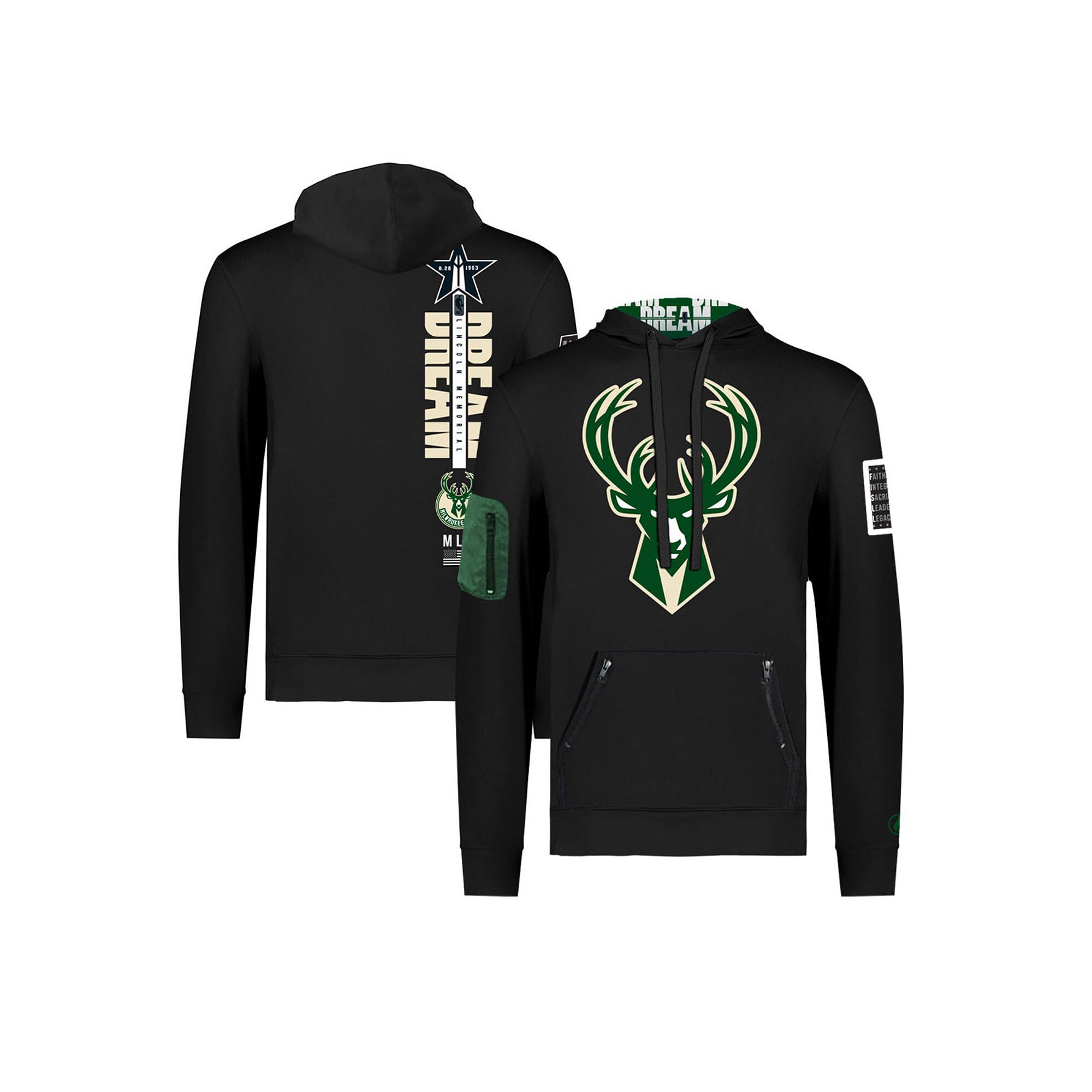 Unisex FISLL x Black History Collection  Black Milwaukee Bucks Pullover Hoo