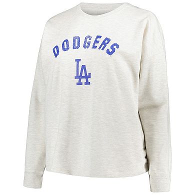 Women's Profile Oatmeal Los Angeles Dodgers Plus Size French Terry Pullover Sweatshirt