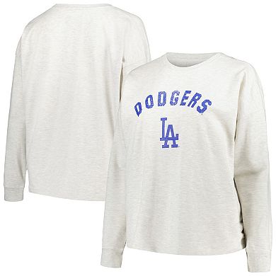 Women's Profile Oatmeal Los Angeles Dodgers Plus Size French Terry Pullover Sweatshirt