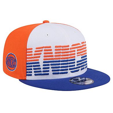 Men's New Era White/Blue New York Knicks Throwback Gradient Tech Font 9FIFTY Snapback Hat
