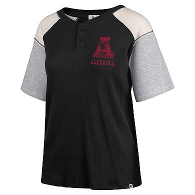 Women's '47 Black Alabama Crimson Tide Underline Harvey Colorblock Raglan Henley T-Shirt