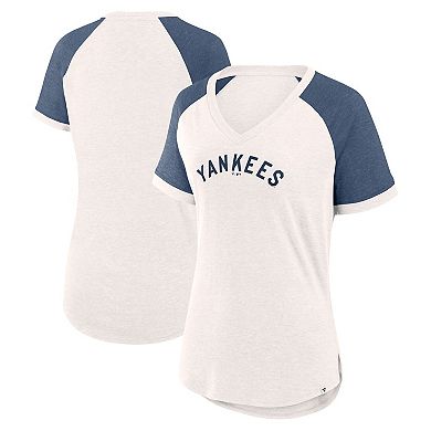 Women's Fanatics Branded White/Navy New York Yankees For the Team Slub Raglan V-Neck Jersey T-Shirt