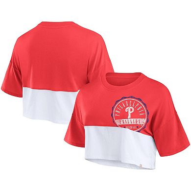 Women's Fanatics Branded Red/White Philadelphia Phillies Color Split Boxy Cropped T-Shirt