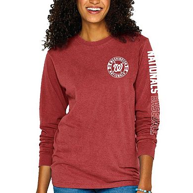 Women's Soft as a Grape Red Washington Nationals Pigment-Dyed Long Sleeve T-Shirt