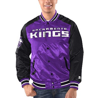 Men's Starter Purple/Black Sacramento Kings Renegade Satin Full-Snap Varsity Jacket