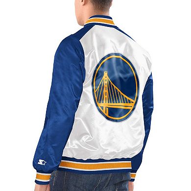 Men's Starter White/Royal Golden State Warriors Renegade Satin Full-Snap Varsity Jacket
