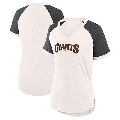 Women's Fanatics Branded White/Black San Francisco Giants For the Team Slub Raglan V-Neck Jersey T-Shirt