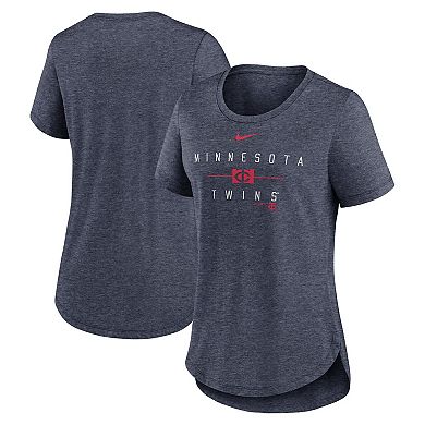 Women's Nike Heather Navy Minnesota Twins Knockout Team Stack Tri-Blend T-Shirt