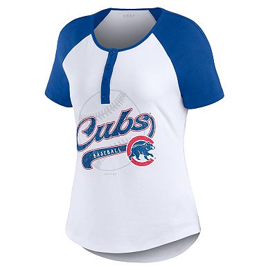 Women's WEAR by Erin Andrews White/Royal Chicago Cubs Henley Raglan T-Shirt