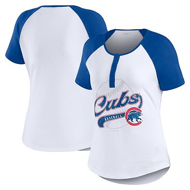 Women's WEAR by Erin Andrews White/Royal Chicago Cubs Henley Raglan T-Shirt