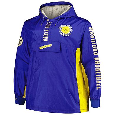 Men's Mitchell & Ness Royal Golden State Warriors Big & Tall Hardwood Classics Team OG 2.0 Anorak Hoodie Quarter-Zip Windbreaker Jacket