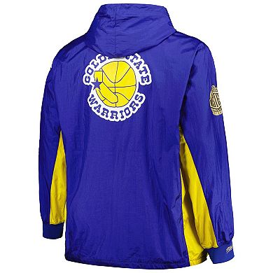 Men's Mitchell & Ness Royal Golden State Warriors Big & Tall Hardwood Classics Team OG 2.0 Anorak Hoodie Quarter-Zip Windbreaker Jacket