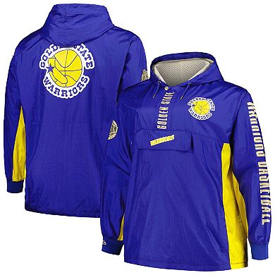 Men's Mitchell & Ness Royal Golden State Warriors Big & Tall Hardwood Classics Team OG 2.0 Anorak Hoodie Quarter-Zip Windbreaker Jacket