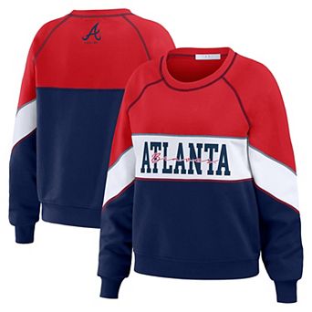 Women's WEAR by Erin Andrews Red/Navy Atlanta Braves Crewneck Pullover Sweatshirt