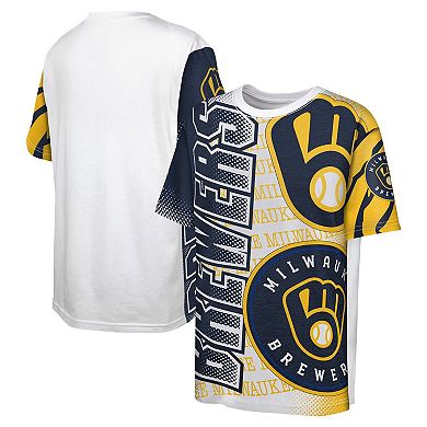 Youth Fanatics Branded White Milwaukee Brewers Impact Hit Bold T-Shirt