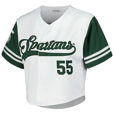 Women's Established & Co. White Michigan State Spartans Baseball Jersey Cropped T-Shirt