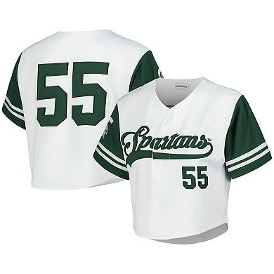 Women's Established & Co. White Michigan State Spartans Baseball Jersey Cropped T-Shirt