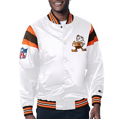 Men's Starter White/Brown Cleveland Browns Vintage Satin Full-Snap Varsity Jacket