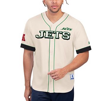 Men's Starter Cream New York Jets Relay Vintage Full-Button Baseball Top