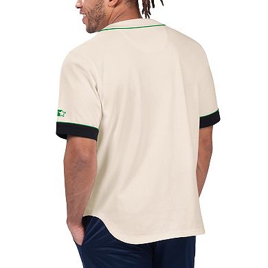 Men's Starter Cream New York Jets Relay Vintage Full-Button Baseball Top